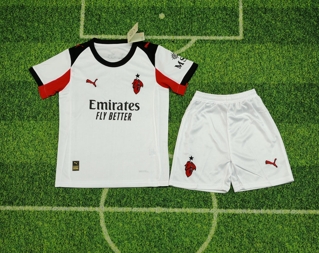 AC Milan 2025/26 Away Kit Set Kids – White Shorts