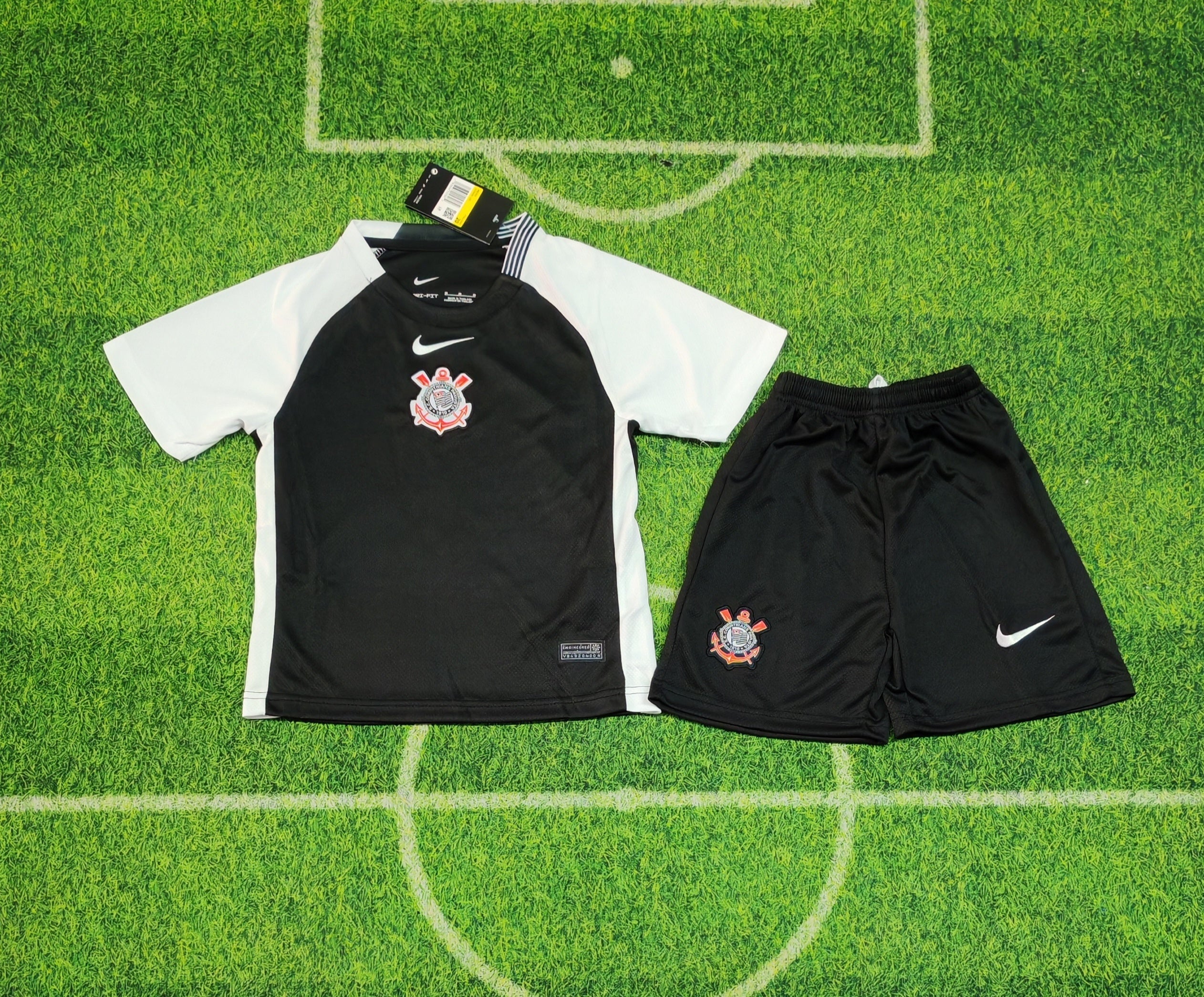 Corinthians Away Kit 2025/2026 Kids – Black/White Football Set