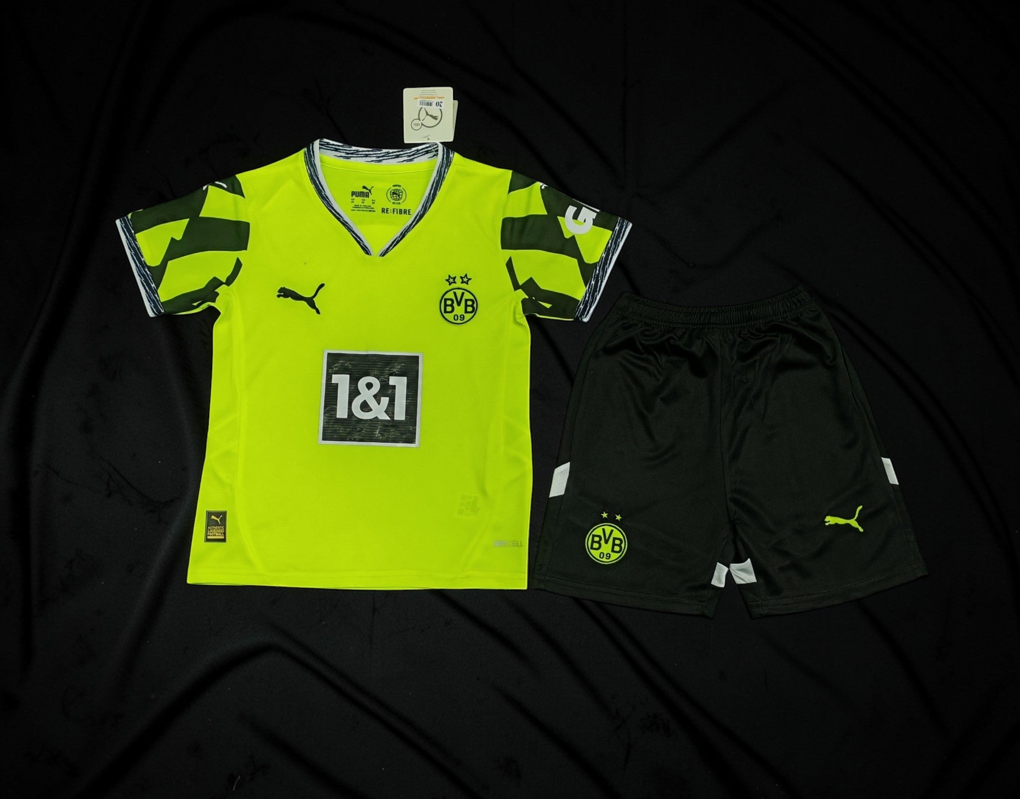Borussia Dortmund Away Kit 2025/2026 Kids – Neon Yellow/Black Football Set