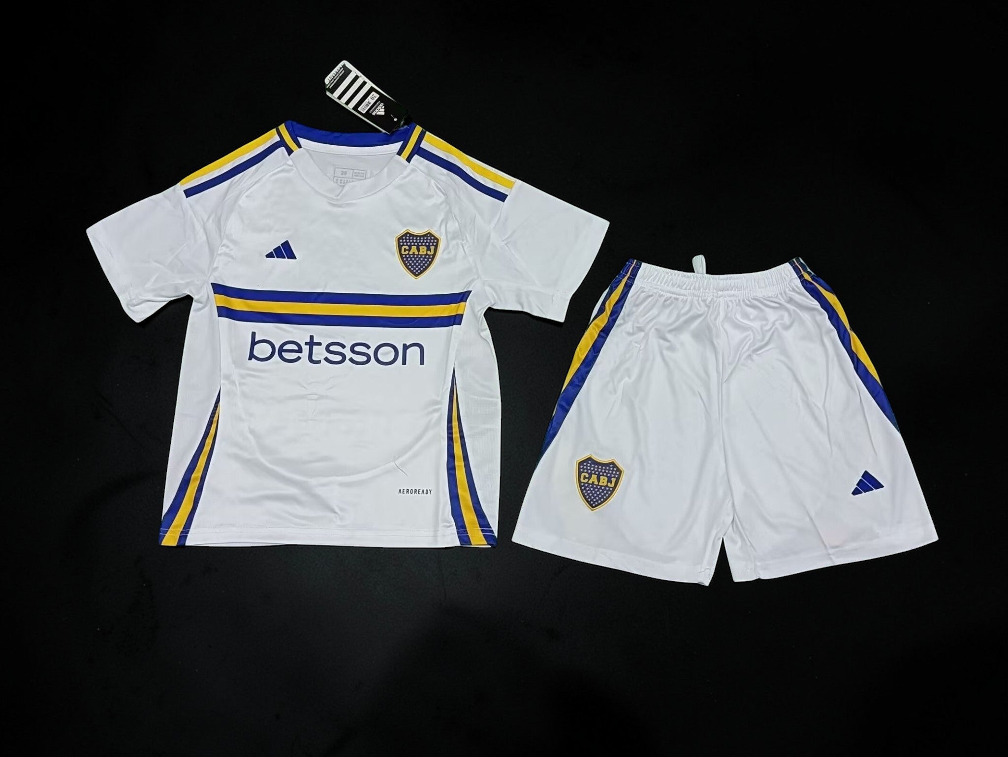 Boca Juniors Away Kit 2024/2025 Kids – White/Blue/Yellow Football Set