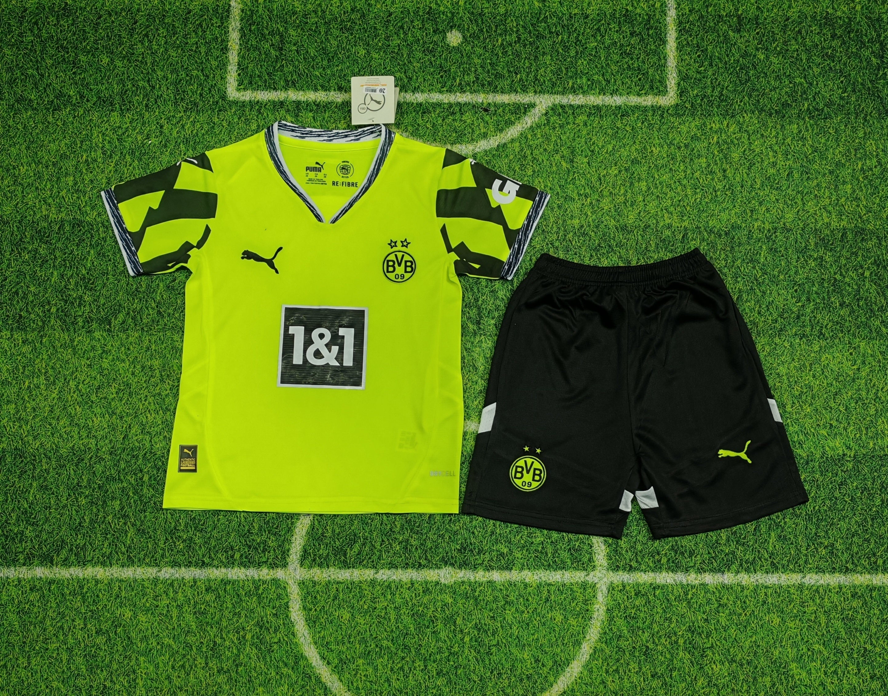 Borussia Dortmund Away Kit 2025/2026 Kids – Neon Yellow/Black Football Set