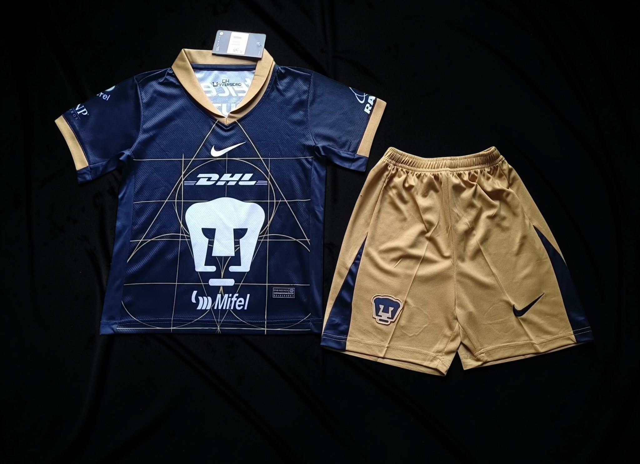 Pumas UNAM Away Kit 2024/25 Kids – Gold/Navy