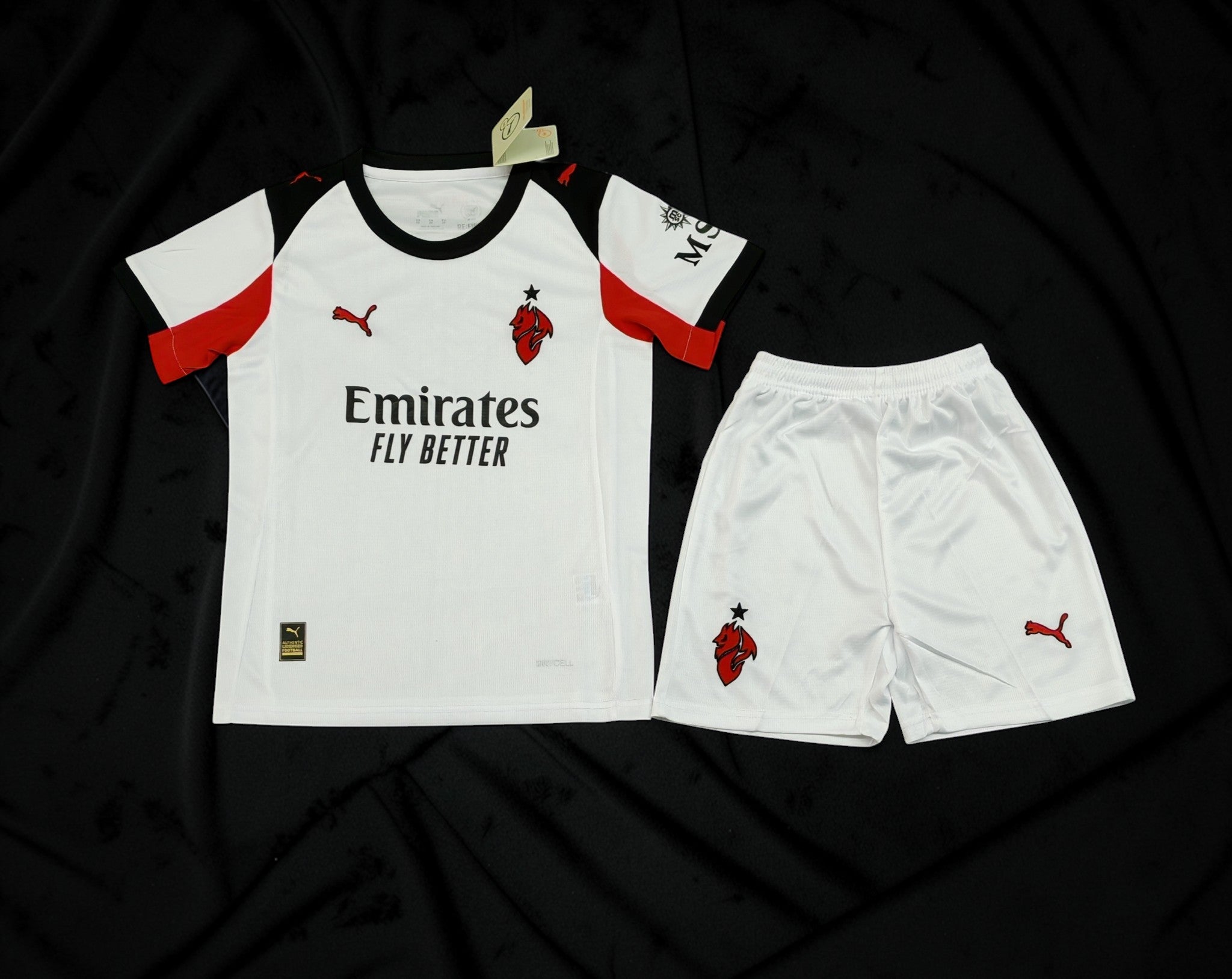 AC Milan 2025/26 Away Kit Set Kids – White Shorts