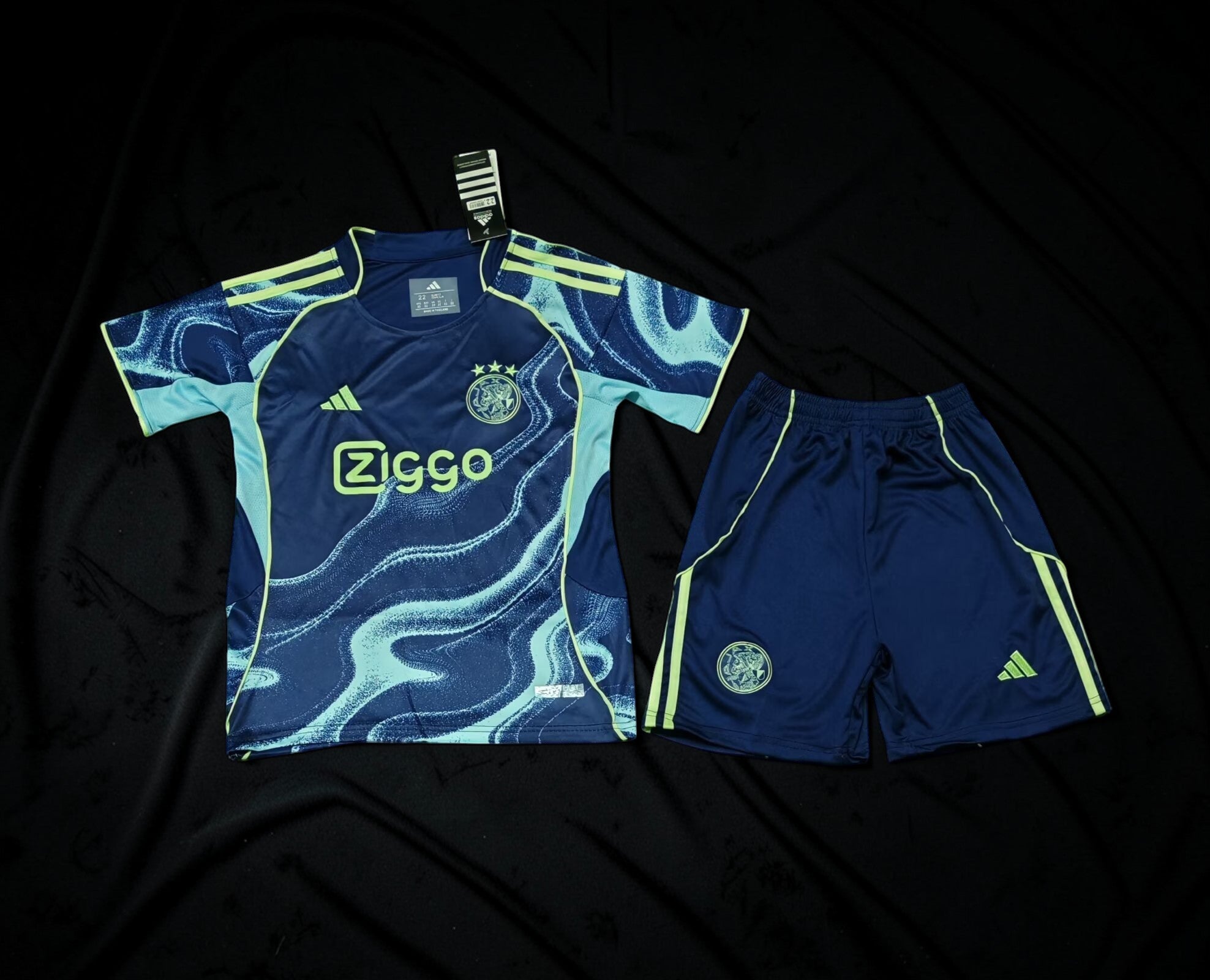 Ajax Away Kit 2025/2026 Kids – Navy/Neon Blue Football Set